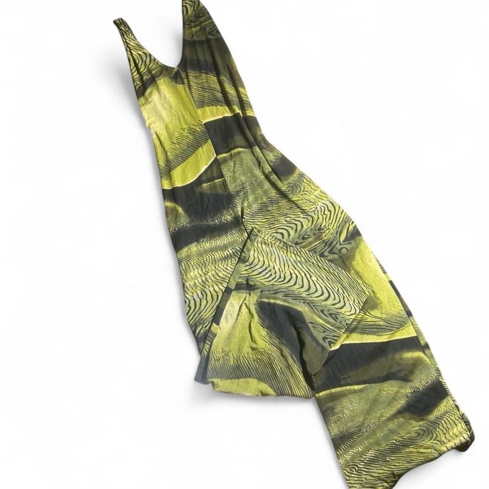 Sleeveless Abstract Print Maxi Dress - Lime Green & Black